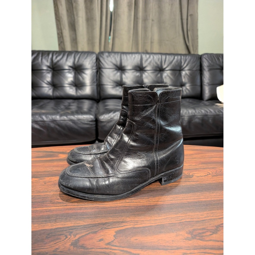 Vintage Black Leather Moc Toe Ankle Boots Side Zip Goodyear Neolite Mens 7 3E